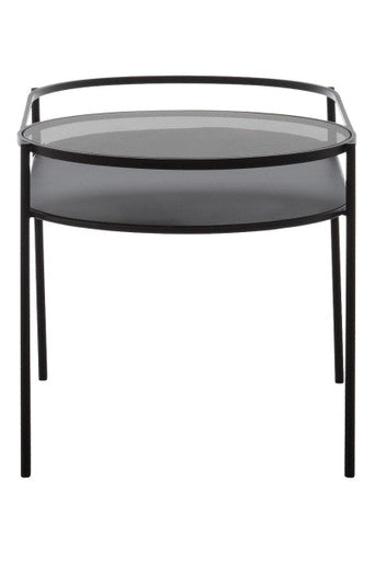 Orsina Trento Oval Two Tier Side Table – Black Metal & Grey Glass