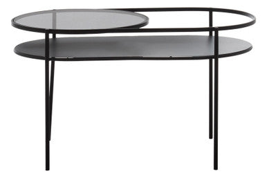 Orsina Trento Oval Two Tier Side Table – Black Metal & Grey Glass
