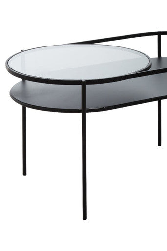 Orsina Trento Oval Two Tier Side Table – Black Metal & Grey Glass