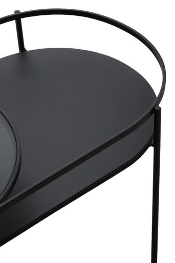 Orsina Trento Oval Two Tier Side Table – Black Metal & Grey Glass