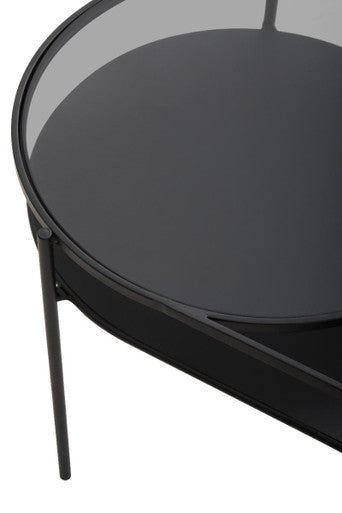 Orsina Trento Oval Two Tier Side Table – Black Metal & Grey Glass