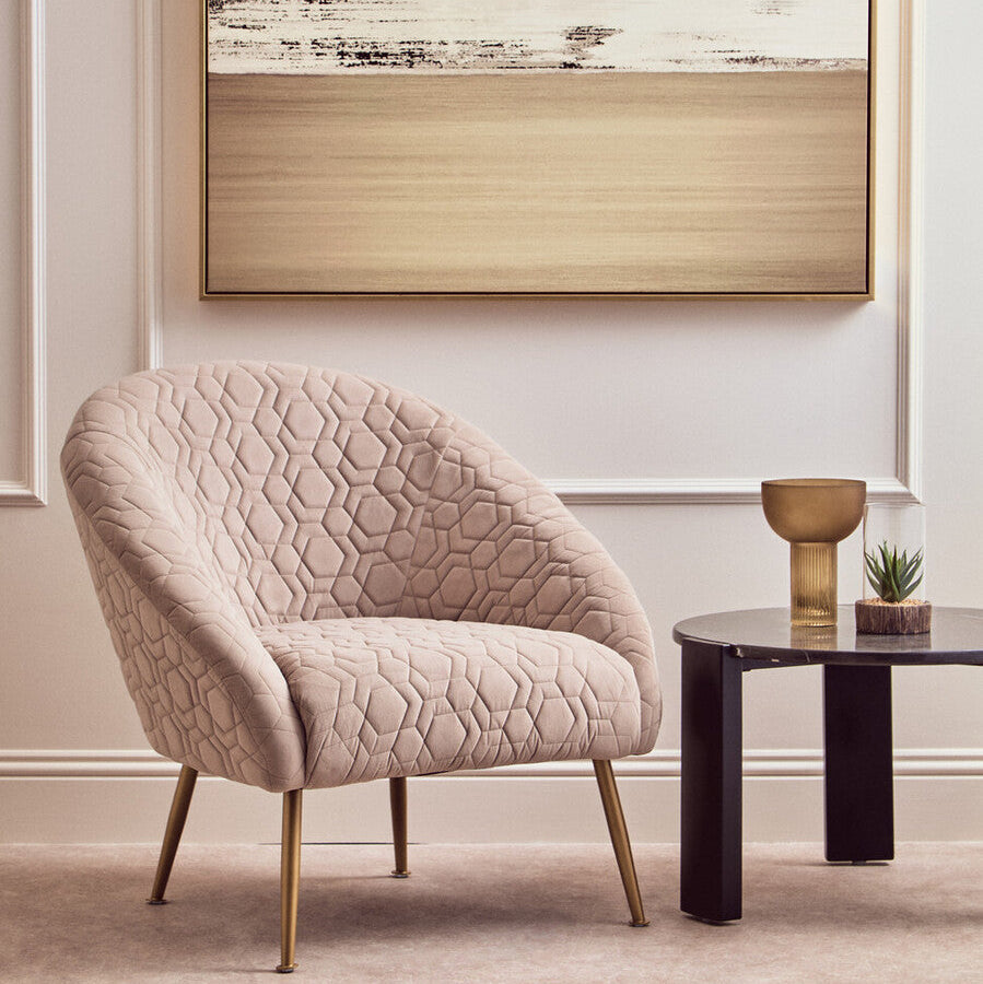Orsina Tania Beige Velvet Occasional Chair – Gold Metal Legs