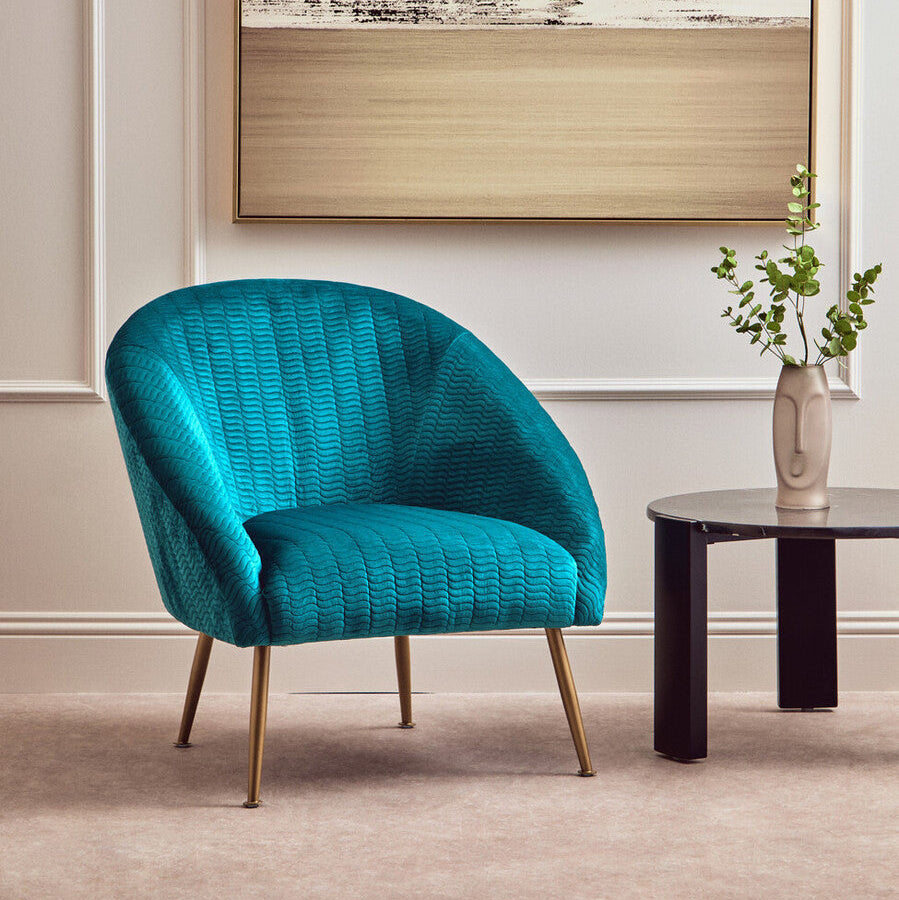 Orsina Tania Blue Velvet Occasional Accent Chair with Gold Legs