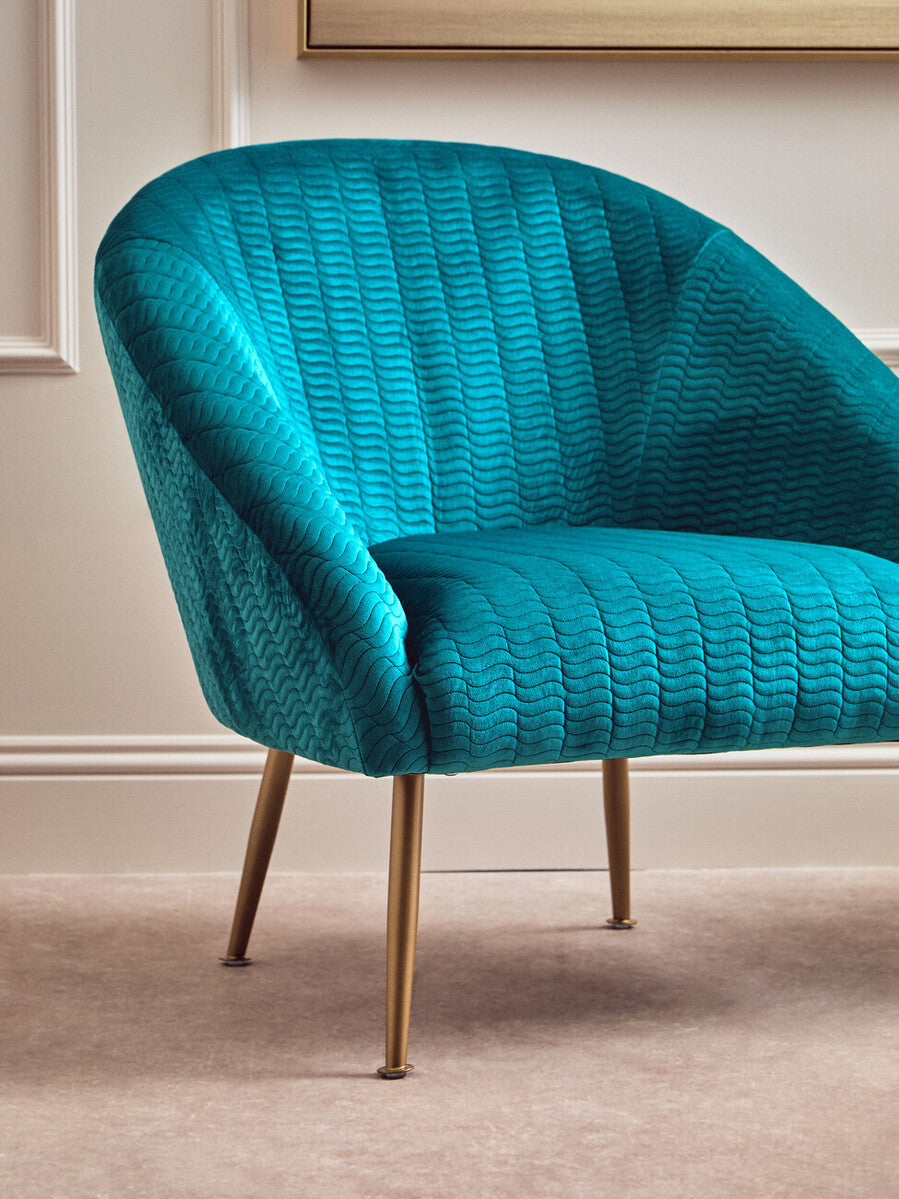 Orsina Tania Blue Velvet Occasional Accent Chair with Gold Legs