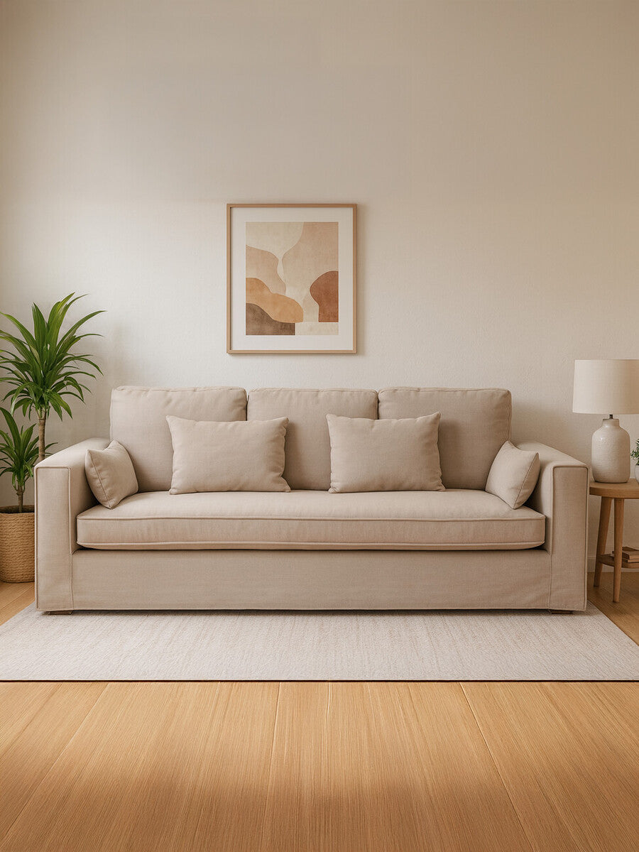 Orsina Menton 3-Seater Grey Fabric Sofa – Contemporary Cotton-Linen