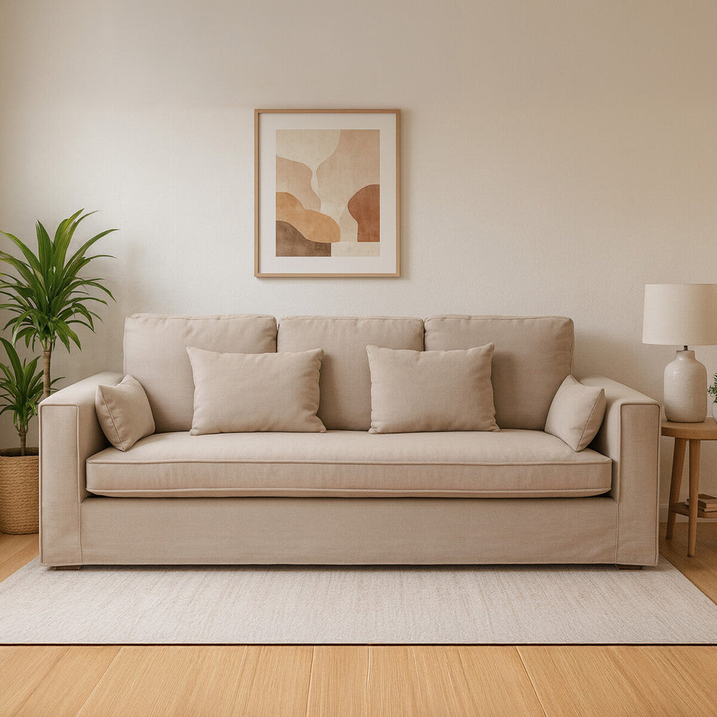 Orsina Menton 3-Seater Grey Fabric Sofa – Contemporary Cotton-Linen