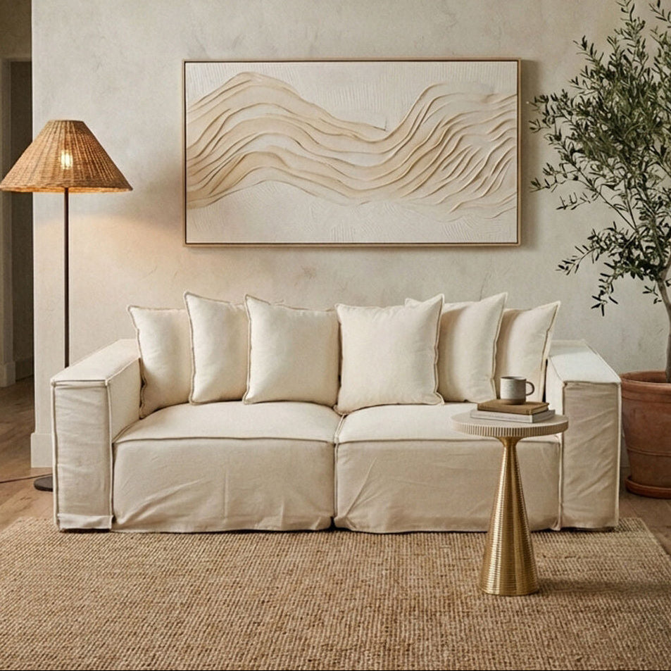 Orsina Marseille 3 Seater Cream Sofa – Linen Blend Modern Lounge