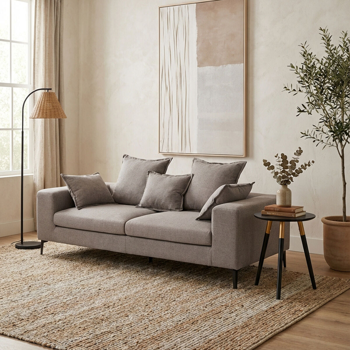 Orsina Avignon 3 Seater Grey Sofa – Modern Polyester Living Room Couch