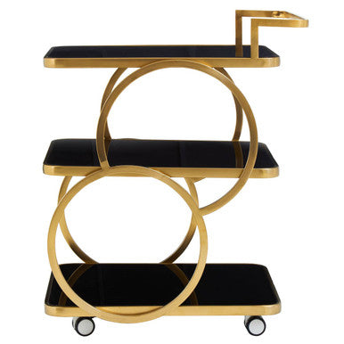 Orsina Alvaro Art Deco Drinks Trolley – 3-Tier Gold and Black Glass