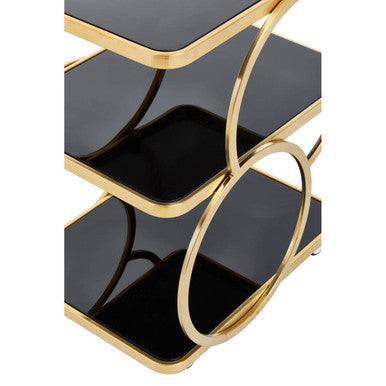 Orsina Alvaro Art Deco Drinks Trolley – 3-Tier Gold and Black Glass