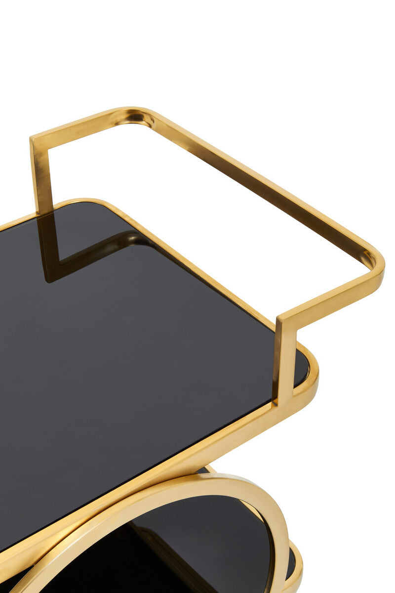 Orsina Alvaro Art Deco Drinks Trolley – 3-Tier Gold and Black Glass