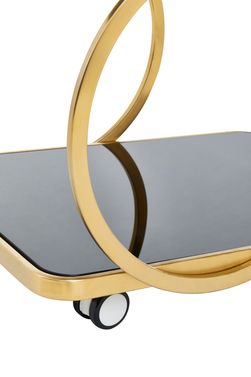 Orsina Alvaro Art Deco Drinks Trolley – 3-Tier Gold and Black Glass