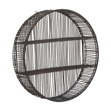 Orsina Batu Large Black Rattan Wall Shelf – 2-Tier Handcrafted Storage