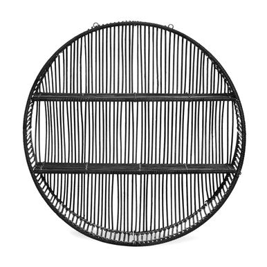 Orsina Batu Large Black Rattan Wall Shelf – 2-Tier Handcrafted Storage