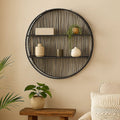 Orsina Batu Large Black Rattan Wall Shelf – 2-Tier Handcrafted Storage
