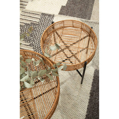 Orsina Batu Natural Rattan Nesting Side Tables | Set of 2 Black Metal