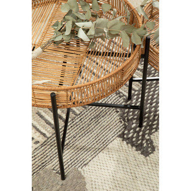 Orsina Batu Natural Rattan Nesting Side Tables | Set of 2 Black Metal
