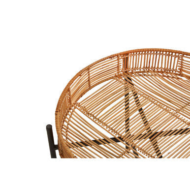 Orsina Batu Natural Rattan Nesting Side Tables | Set of 2 Black Metal