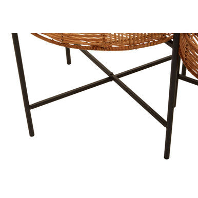 Orsina Batu Natural Rattan Nesting Side Tables | Set of 2 Black Metal