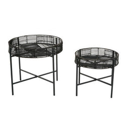 Orsina Batu Black Rattan Side Tables – Set of 2 Nesting Accent Tables