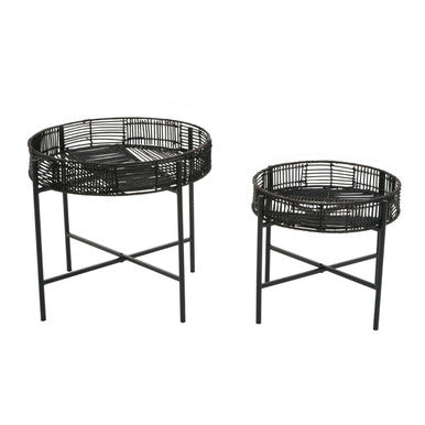 Orsina Batu Black Rattan Side Tables – Set of 2 Nesting Accent Tables
