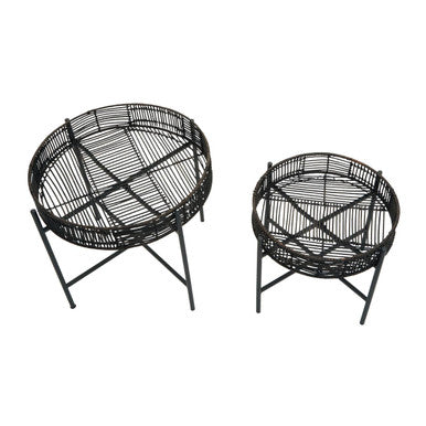 Orsina Batu Black Rattan Side Tables – Set of 2 Nesting Accent Tables