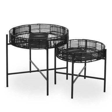 Orsina Batu Black Rattan Side Tables – Set of 2 Nesting Accent Tables