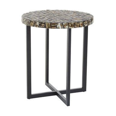 Orsina Branna Round Side Table – White Mother of Pearl & Metal Base