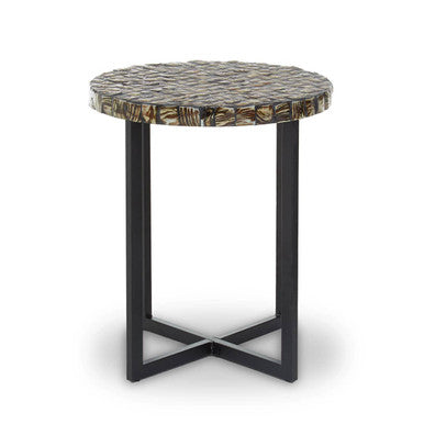 Orsina Branna Round Side Table – White Mother of Pearl & Metal Base