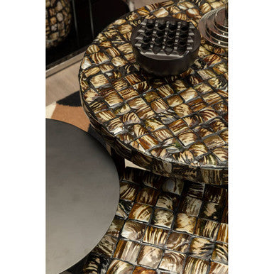 Orsina Branna Round Side Table – White Mother of Pearl & Metal Base