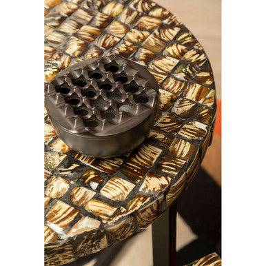 Orsina Branna Round Side Table – White Mother of Pearl & Metal Base