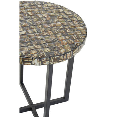 Orsina Branna Round Side Table – White Mother of Pearl & Metal Base