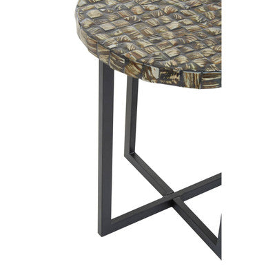 Orsina Branna Round Side Table – White Mother of Pearl & Metal Base