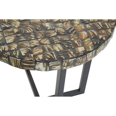 Orsina Branna Round Side Table – White Mother of Pearl & Metal Base