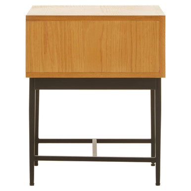 Orsina Jakara Natural Wood Side Table | Abstract Geometric Drawer
