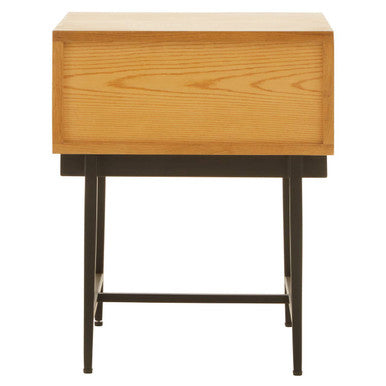 Orsina Jakara Natural Wood Side Table | Abstract Geometric Drawer