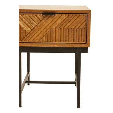 Orsina Jakara Natural Wood Side Table | Abstract Geometric Drawer