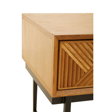 Orsina Jakara Natural Wood Side Table | Abstract Geometric Drawer