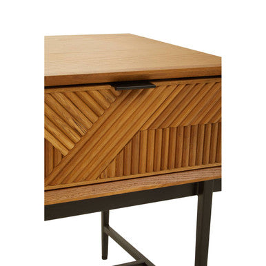 Orsina Jakara Natural Wood Side Table | Abstract Geometric Drawer