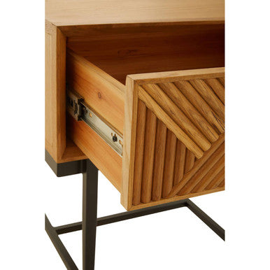 Orsina Jakara Natural Wood Side Table | Abstract Geometric Drawer