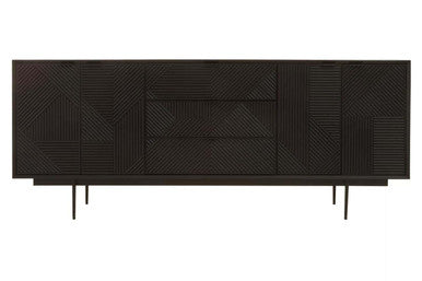 Orsina Jakara Black Sideboard – Carved 4-Door 3-Drawer Storage