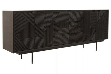 Orsina Jakara Black Sideboard – Carved 4-Door 3-Drawer Storage