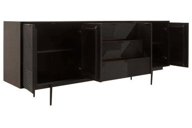Orsina Jakara Black Sideboard – Carved 4-Door 3-Drawer Storage