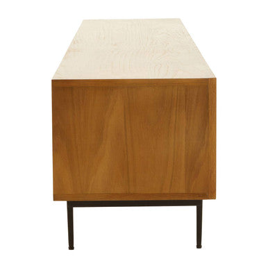 Orsina Jakara 200cm TV Stand – Natural Wood Media Unit with Carved Doors