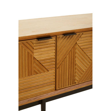 Orsina Jakara 200cm TV Stand – Natural Wood Media Unit with Carved Doors