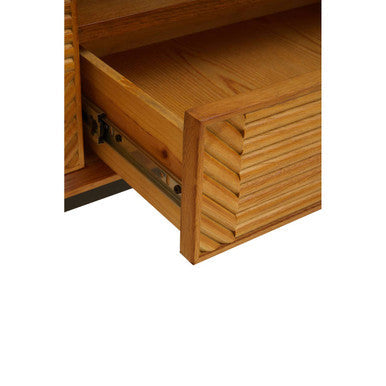 Orsina Jakara 200cm TV Stand – Natural Wood Media Unit with Carved Doors
