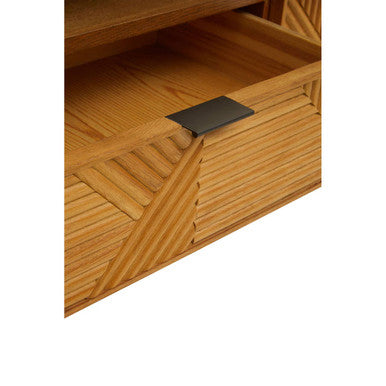 Orsina Jakara 200cm TV Stand – Natural Wood Media Unit with Carved Doors