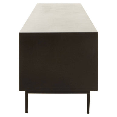 Orsina Jakara Black Media Unit – 200cm Carved Wood TV Stand Console