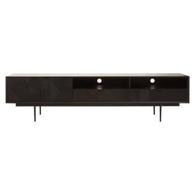 Orsina Jakara Black Media Unit – 200cm Carved Wood TV Stand Console