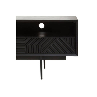 Orsina Jakara Black Media Unit – 200cm Carved Wood TV Stand Console